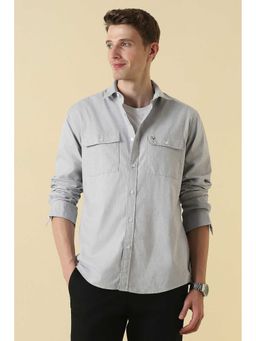 Allen Solly - Men Grey Classic Fit Solid Full Sleeves Casual Shirt
