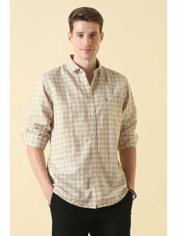 Allen Solly - Men Beige Custom Fit Check Full Sleeves Casual Shirt
