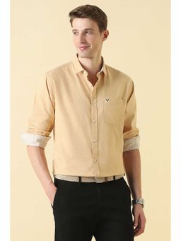 Allen Solly - Men Beige Classic Fit Solid Full Sleeves Casual Shirt