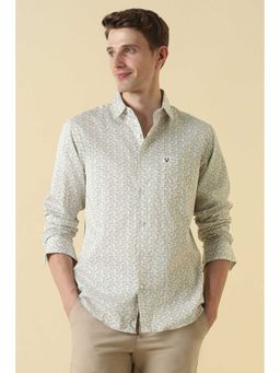 Allen Solly - Men Light Olive Classic Fit Print Full Sleeves Casual Shirt