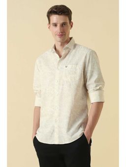 Allen Solly - Men Beige Custom Fit Print Full Sleeves Casual Shirt