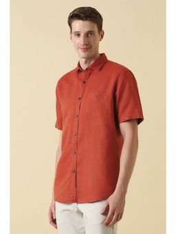 Allen Solly - Men Rust Classic Fit Solid Half Sleeves Casual Shirt