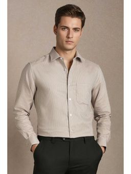 Louis Philippe - Men Brown Stripe Full Sleeves Formal Shirt