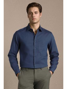 Louis Philippe - Men Navy Stripe Full Sleeves Formal Shirt