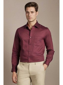 Louis Philippe - Men Maroon Textured Full Sleeves Formal Shirt