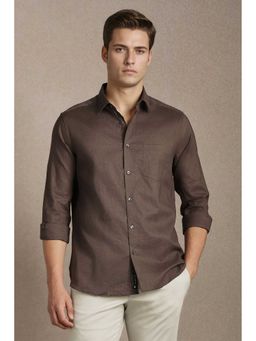 Louis Philippe - Men Brown Textured Full Sleeves Formal Shirt