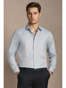 Louis Philippe - Men Light Blue Textured Full Sleeves Formal Shirt