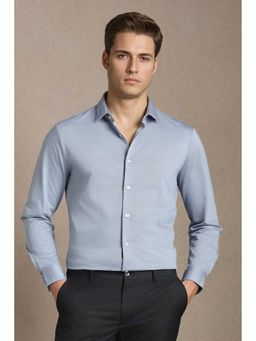 Louis Philippe - Men Light Blue Textured Full Sleeves Formal Shirt