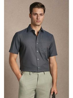 Louis Philippe - Men Dark Grey Textured Half Sleeves Formal Shirt