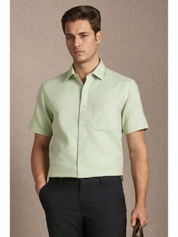 Louis Philippe - Men Light Green Stripe Half Sleeves Formal Shirt