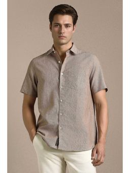 Louis Philippe - Men Beige Textured Half Sleeves Formal Shirt