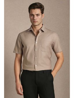 Louis Philippe - Men Brown Textured Half Sleeves Formal Shirt