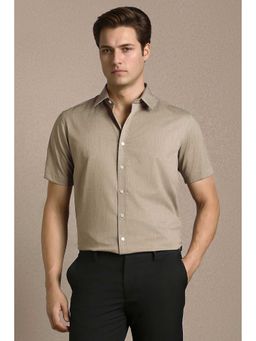 Louis Philippe - Men Beige Solid Half Sleeves Formal Shirt