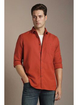 Louis Philippe - Men Rust Textured Full Sleeves Casual Shirt