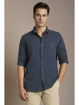 Louis Philippe - Men Navy Textured Full Sleeves Casual Shirt