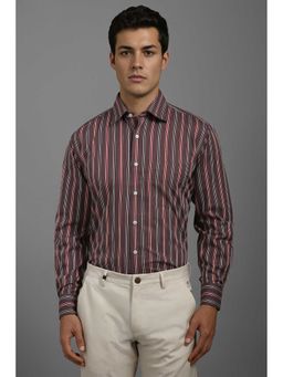 Louis Philippe - Men Brown Stripe Full Sleeves Formal Shirt