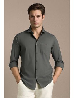 Louis Philippe - Men Olive Textured Full Sleeves Casual Shirt