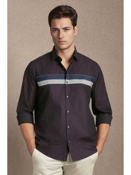 Louis Philippe - Men Dark Purple Stripe Full Sleeves Casual Shirt