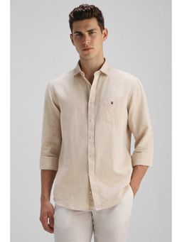 Louis Philippe - Men Beige Textured Full Sleeves Casual Shirt