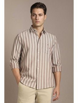 Louis Philippe - Men Brown Stripe Full Sleeves Casual Shirt