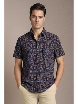 Louis Philippe - Men Navy Print Half Sleeves Casual Shirt