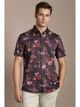 Louis Philippe - Men Black Print Half Sleeves Casual Shirt