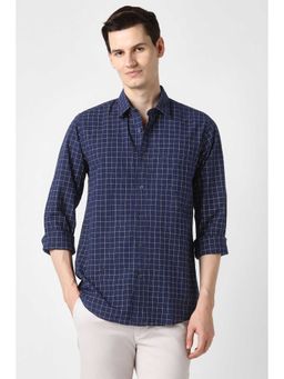 Peter England - Men Navy Slim Fit Check Full Sleeves Casual Shirt