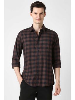 Peter England - Men Brown Slim Fit Check Full Sleeves Casual Shirt