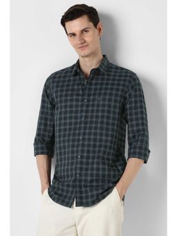 Peter England - Men Black Slim Fit Check Full Sleeves Casual Shirt