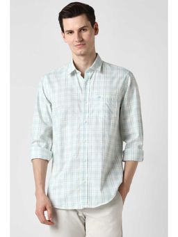 Peter England - Men Light Green Slim Fit Check Full Sleeves Casual Shirt