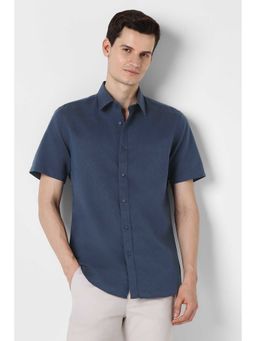 Peter England - Men Navy Slim Fit Solid Full Sleeves Casual Shirt