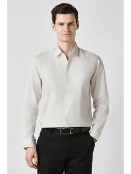 Peter England - Men Cream Slim Fit Full Sleeves Formal Shirt