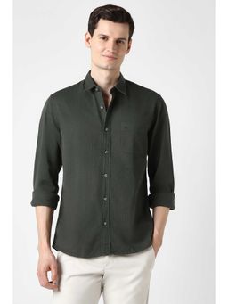 Peter England - Men Olive Slim Fit Textured Full Sleeves Casual Shirt