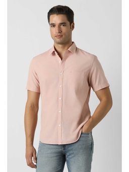 Peter England - Men Pink Slim Fit Textured Half Sleeves Casual Shirt