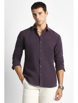 Van Heusen - Men Wine Solid Full Sleeves Party Shirt