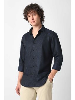 Van Heusen - Men Navy Textured Full Sleeves Party Shirt
