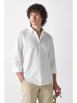 Van Heusen - Men White Textured Full Sleeves Party Shirt