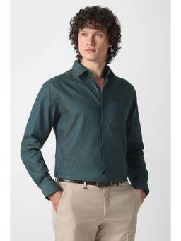 Van Heusen - Men Dark Green Textured Full Sleeves Wedding Shirt