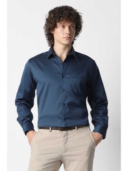 Van Heusen - Men Navy Textured Full Sleeves Formal Shirt
