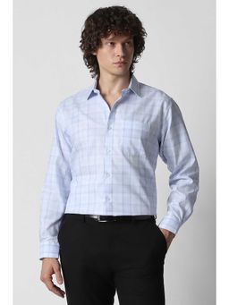Van Heusen - Men Light Blue Check Full Sleeves Formal Shirt