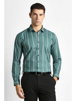 Van Heusen - Men Green Stripe Full Sleeves Formal Shirt