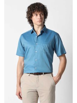 Van Heusen - Men Blue Textured Half Sleeves Wedding Shirt