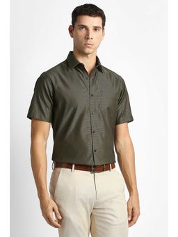 Van Heusen - Men Olive Textured Half Sleeves Wedding Shirt
