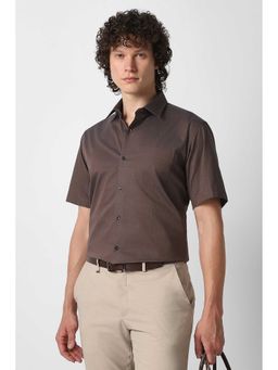 Van Heusen - Men Brown Textured Half Sleeves Wedding Shirt