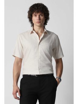 Van Heusen - Men Beige Check Half Sleeves Formal Shirt