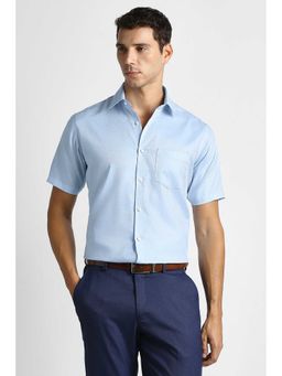 Van Heusen - Men Light Blue Textured Half Sleeves Formal Shirt