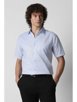 Van Heusen - Men Light Blue Textured Half Sleeves Formal Shirt