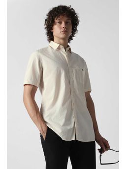 Van Heusen - Men Beige Textured Half Sleeves Casual Shirt