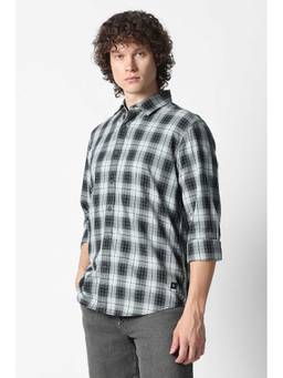 Van Heusen - Men Light Green Check Full Sleeves Casual Shirt