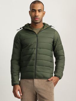 LINDBERGH - Men Green Solid Hooded Full Sleeves Puffer Jacket